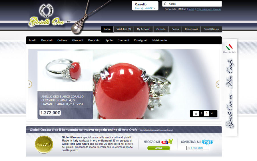 Realizzazione sito web E-Commerce per Arte Orafa - gioiellioro.eu