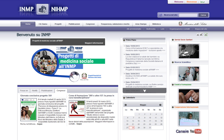 Realizzazione portale web per L'INMP -Istituto Nazionale Malattie della Povertà. eZ Pubblish engine